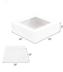 Boîtes <span class=keywords><strong>de</strong></span> traiteur avec couvercles, boîtes à tarte à emporter avec fenêtre 10x10x3 pouces, boîtes <span class=keywords><strong>de</strong></span> boulangerie blanches pour tartes, sandwichs, cupcakes - Product Image 4