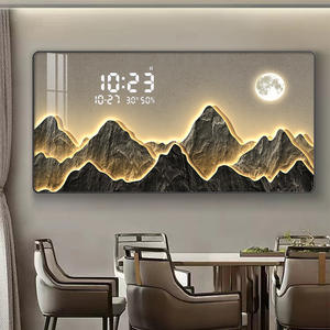Restaurante decoración pantalla <span class=keywords><strong>Digital</strong></span> reloj electrónico cristal porcelana diamante pintura con luces LED pintura HD pared arte reloj - Product Image 1