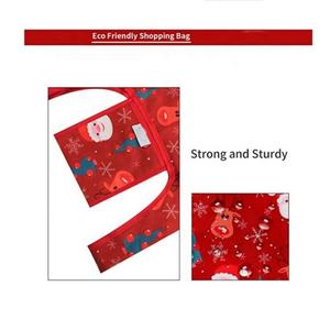 Bolsa de compras reutilizable plegable de poliéster con mango largo y patrón de letras con logotipo personalizado para fiesta de Navidad - Product Image 3