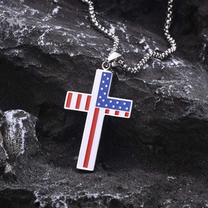Vendita calda personalizzato in acciaio inox bandiera americana patriottica croce collana ciondolo gioielli religiosi Unisex regalo commemorativo - Product Image 5