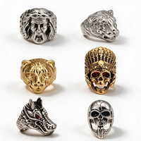 Antiker geschnitzter 3D-Skulptur-Ring: Gothic Totenkopf, Religiöser Jesus, Indianerhäuptling – Massiver Statement-Herrenring aus 316L Edelstahl