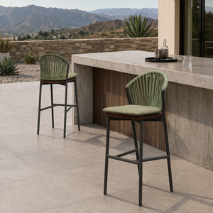 Conjunto de Muebles de Bar para Patio Exterior, Juego de Bistro, Sillas de Bar de Aluminio <span class=keywords><strong>con</strong></span> Respaldo de Cuerda Tejida para Hotel y Villa, Jardín Exterior - Product Image 1