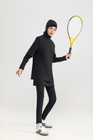 Ensemble de vêtements de sport modestes noirs personnalisés avec logo OEM pour femmes musulmanes, haut long et pantalon
