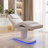 Nouveau design de mobilier de salon de beauté, table de massage électrique pour cils entièrement blanche à 3 moteurs, lit cosmétique avec commande au pied et éclairage