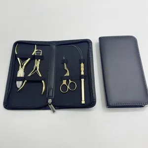Haarverlängerungswerkzeuge-Kit Zange, Mikro-Nadelnadel, Mikro-Link-Ringe Perlen Metall-Kligatoren-Haarpinsel