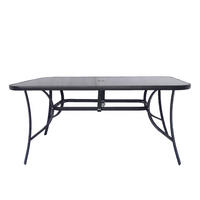 Table de jardin 6 places Table de salle à manger rectangulaire moderne avec rallonge en verre trempé Table à manger d'extérieur avec trou de parapluie