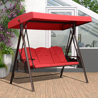 Chaise suspendue moderne en acier pour l'extérieur, en vert herbe et bleu ciel, balançoires de jardin pour 3 personnes avec pare-soleil en rotin
