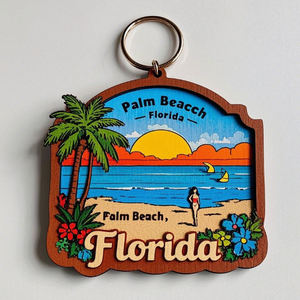 Nieuw Aangekomen Op Maat Gekleurde Geschilderde Gedrukte Florida Vakantie Strandhout Sleutelhanger Reizen Souvenir Decoraties - Product Image 3