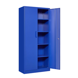 خزانة ملفات المكتب باللون الرمادي والأزرق بها بابين وهي خزانة من الصلب للمرآب مع قفل وهي خزانة معدنية من الطبقات الأربعة للمكتب وخزانة تخزين منزلية - Product Image 2