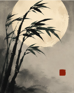 <strong>Cat</strong> Scratching Mat Bamboo Moon Ink Zen Oriental Brush Seal Lunar Serene <strong>Tranquil</strong> Meditation Asian Minimalist Scroll Calm Quiet - Product Image 2