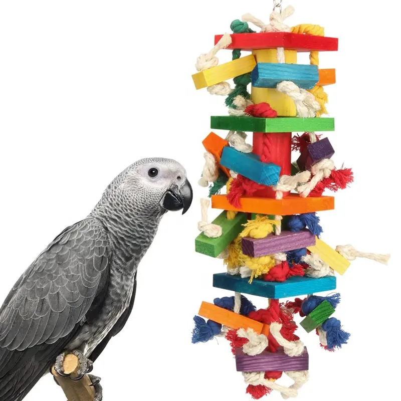 OF Hot Sale Parrot Colorful Climbing Chewing Toy Hanging Wood Funny Cotton Rope Parrot Chewing Bird Cage Bite Toys