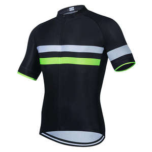 Jersey de Ciclismo Sublimado OEM con Franjas Horizontales, Malla Ventilada, Manga Corta, Cierre de Cremallera, Personalizable para Uniformes de Equipo - Product Image 1