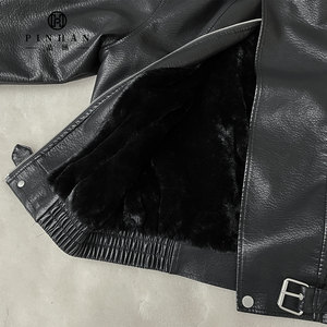 Chaqueta impermeable de cuero PU diseñada para <span class=keywords><strong>hombre</strong></span>, abrigo de piel de conejo de imitación compuesto interno para <span class=keywords><strong>hombre</strong></span>, tapeta ancha a prueba de viento - Product Image 6