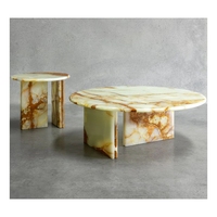 Meuble de salon moderne haut de gamme, Table d'appoint centrale en pierre d'onyx vert clair, Table basse ronde de luxe en marbre d'onyx