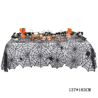 Ensemble de chemin de table et nappe en polyester noir à motif toile d'araignée en dentelle, style Halloween Europe Amérique, et draperie de cheminée, en stock