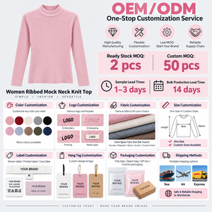 Individuelles Logo OEM ODM Damen Mock Neck Langarm Strickoberteil Gerippter Slim Fit Pullover Einfarbig Layering Leicht Dehnbarer <span class=keywords><strong>Sweater</strong></span> - Product Image 5