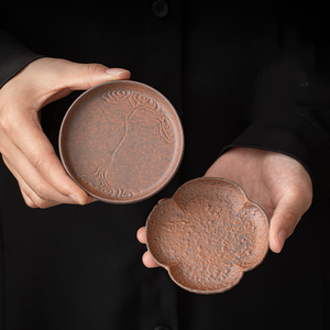 Petalo in ceramica grossolana sottobicchiere in ceramica vassoio da tè in stile cinese modello nuvola antiscivolo per uso domestico piccolo piatto tazza da tè piattini - Product Image 1