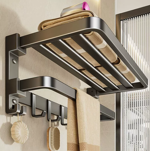 <span class=keywords><strong>Porte</strong></span>-serviettes double couche - Support pliable intégré pour lavabo et toilettes, sans perçage - Product Image 2