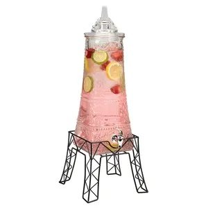 顶级玻璃器皿铁架，用于带透明盖子的饮料玻璃分配器，带水龙头龙头的饮料果汁玻璃分配器