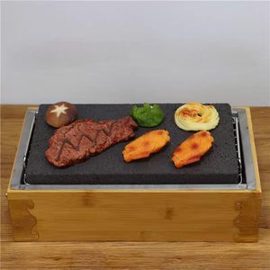 Plaque <span class=keywords><strong>de</strong></span> cuisson en <span class=keywords><strong>pierre</strong></span> <span class=keywords><strong>de</strong></span> <span class=keywords><strong>lave</strong></span> volcanique pour steak, avec plateau en acier inoxydable et bambou – Offre Spéciale - Product Image 4