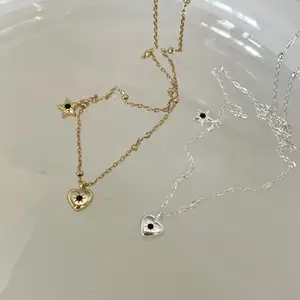 Bijoux fins collier plaqué or en argent Sterling 925 pour cadeau de mariage de fête zircon étoile coeur amour pendentif colliers vermeil