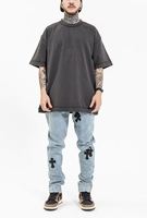 Camiseta de Manga Corta para Hombre, 100% Algodón, Corte Personalizado, Tejido de Punto, Talla Grande, Estilo Vintage Lavado con Ácido, Hip Hop