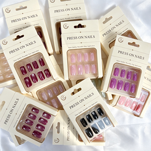 Lot de 24 faux <span class=keywords><strong>ongles</strong></span> autocollants effet œil de chat, couleurs assorties (Bordeaux, Violet, Noir, Nude, Vert), magnétiques, brillants, vente en gros, personnalisables - Product Image 1