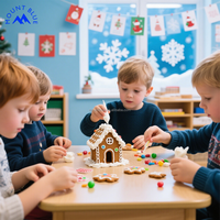 Kit de maison en pain d'épices de Noël 590g, pain d'épices pré-cuit, glaçage et décorations de bonbons, facile à faire, biscuits en pain d'épices