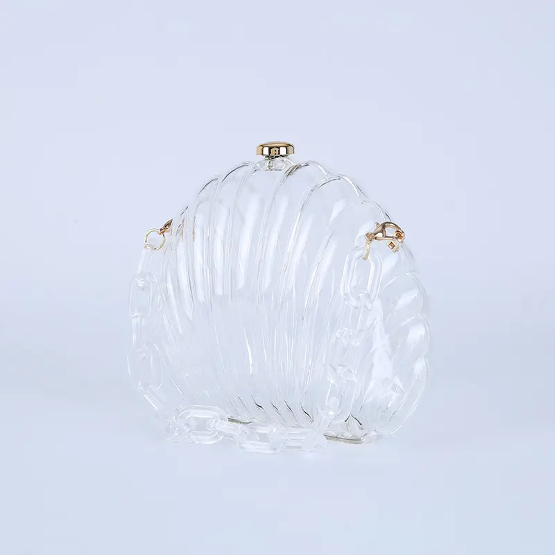 Venta al por mayor nueva moda caja en forma de concha transparente de alta calidad de lujo acrílico fiesta noche embrague