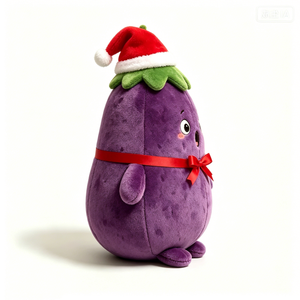 Customize Cute <b>Purple</b> Eggplant Plushie for Christmas, Holiday Vegetable Soft Toy with Santa <b>Hat</b> - Product Image 5
