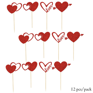 12 décorations de cupcakes en forme de cœur scintillant pour la Saint-Valentin, fournitures de décoration de gâteaux pour fête - Product Image 5