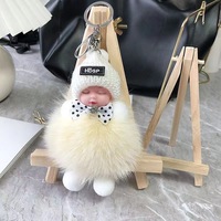Porte-clés en peluche doux et mignon de 14 cm, design bébé endormi, boule moelleuse avec rembourrage en coton PP, cadeau de Noël unisexe