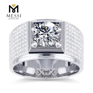 Messi Jewelry micro pave setting moissanite diamond wedding engagement men ring bands in 14k 18k white solid gold