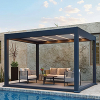 Pergola extérieure en aluminium sur mesure avec toit à lamelles motorisées imperméables, télécommande et éclairage LED pour jardin, villa, hôtel