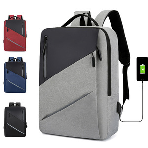 กระเป๋าเป้สะพายหลังสำหรับใส่แล็ปท็อปพร้อมพอร์ตชาร์จ USB สำหรับการเดินทางเพื่อธุรกิจผู้ชายสีเทาสีดำสีน้ำเงินสีแดงสายสะพายไหล่สีทึบ - Product Image 1