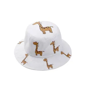 Outdoor cheap bulk cotton custom print animal logo children kids with giraffe bucket hat