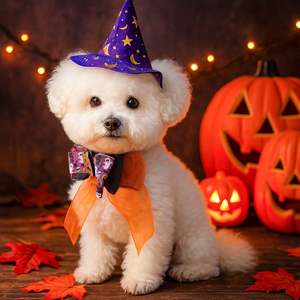 2025 Otoño e Invierno lindo cachorro gatito calabaza cabeza bufanda nuevo para perros impreso poliéster accesorios para mascotas para Halloween - Product Image 2