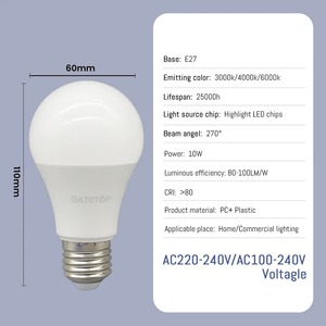 Ampoule LED <span class=keywords><strong>E27</strong></span> <span class=keywords><strong>10W</strong></span> sans scintillement, AC 220V, 3000K, 4000K, 6000K, lumière blanche chaude et froide pour l'éclairage intérieur de la maison et du hall - Product Image 3