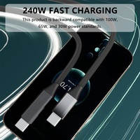 Cable USB de Carga Rápida de 240W, Tipo-C, Trenzado de Nailon Negro Premium, Cobre Puro, Anti-Enredos, con Pantalla Digital Inteligente para Cámara
