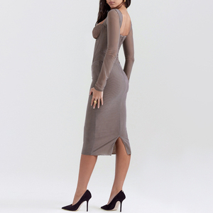 Vestido midi sexy de noche con cuello cuadrado y manga larga de malla con diseño de espina de pescado para mujer, venta al por mayor, <span class=keywords><strong>ropa</strong></span> de mujer, vestidos 2026 - Product Image 6