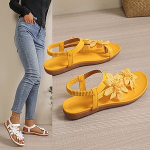 Women Floral Lace Clip Toe Flat <b>Sandals</b> <b>Elastic</b> Ankle Strap Soft Insole Non Slip Sole Summer Beach Daily Walking Casual Shoes - Product Image 2