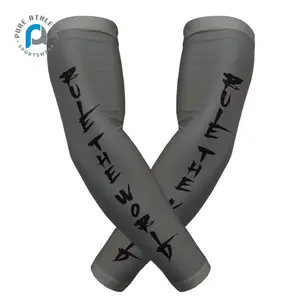 custom words logo arm sleeves grey custom baseball arm sleeves breathable no slip compression spandex arm sleeves UV protection
