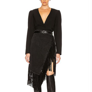 <span class=keywords><strong>Gonna</strong></span> Avvolgente in Denim Nero con <span class=keywords><strong>Frange</strong></span> in Camoscio e Orlo Asimmetrico - Product Image 5