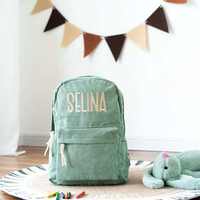 Mochila de pana Bordado Logo Escuela Mochilas de algodón para niñas Niños Escuela de viaje