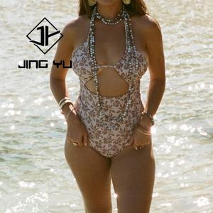 Traje de Baño de Diseño Personalizado con Logotipo, Estampado Playero, Tirantes Huecos, Traje de Baño de una Pieza, OEM, Nailon Reciclado - Product Image 5