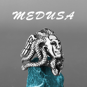 Bijoux pour hommes en acier inoxydable Medusa <span class=keywords><strong>Queen</strong></span> Fashion Ring Punk Snake Biker Ring Hip Hop Jewelry Bijoux pour hommes et femmes - Product Image 4