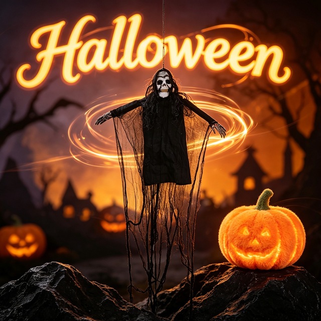 Halloween Hanging Ghost Prop Skeleton Face Black Tattered Gauze Ghost Decor Scary Hanging Ornament Haunted House Window Decor