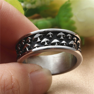 Mens Titanium Steel Mushroom <b>Ring</b> Retro Punk Style Plant Pattern Fashion Jewelry Gift - Product Image 4