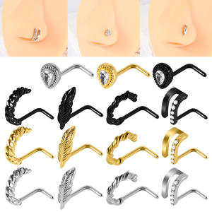 Nouveau anneau de <span class=keywords><strong>nez</strong></span> torsadé en acier inoxydable avec zircon CZ, forme en L, chaîne de <span class=keywords><strong>piercing</strong></span> de <span class=keywords><strong>nez</strong></span>, bijoux à la mode - Product Image 1