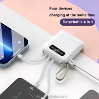 Batterie externe Li-Polymère rechargeable 10000 mAh avec affichage LED, charge rapide 37W, portable, câbles intégrés